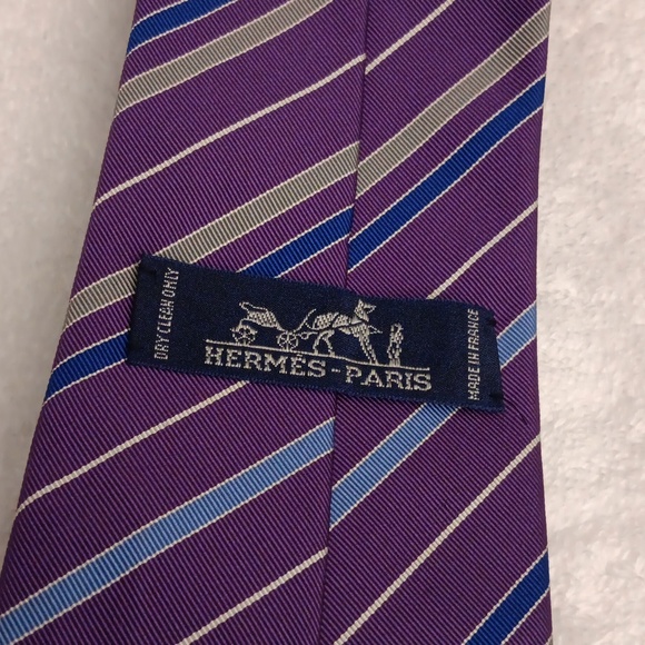 Authentic HERMES Purple/Blue Multicolor Stripe Tie (NWOT) - Picture 3 of 6